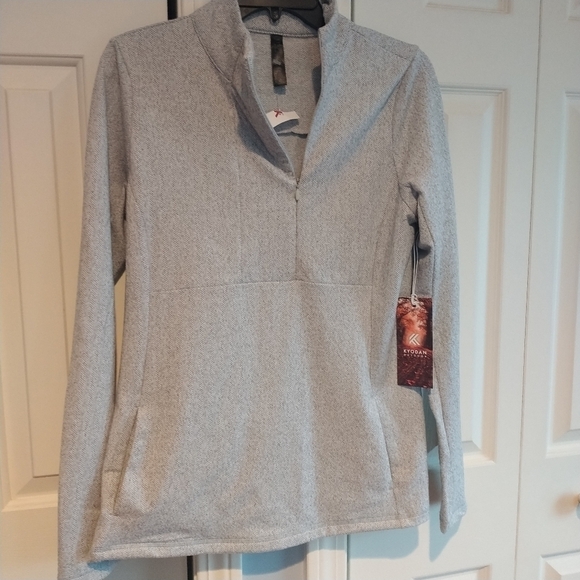Kyodan Outdoors Brushed Jacquard Soft Grey Herringbone Quarter Zip Top Jacket L - Picture 2 of 12